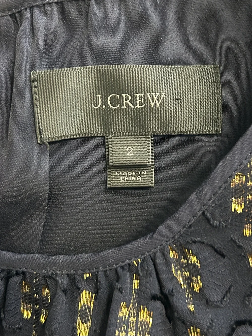 J Crew Silk Blend Textured Dress Size 2 Navy Blue Gold Chiffon Tiered Sleeveless
